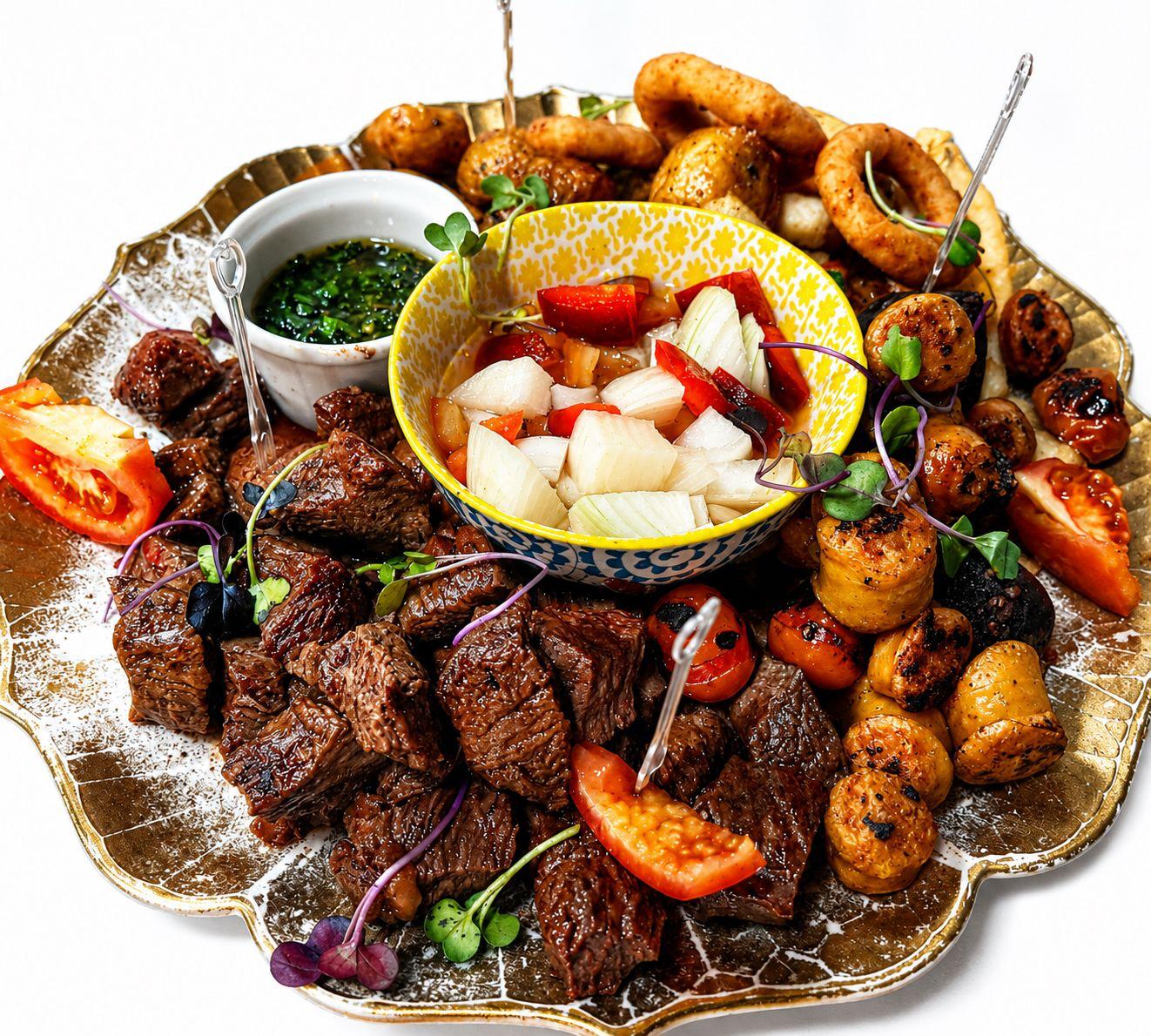Picada premium en bandeja de oro